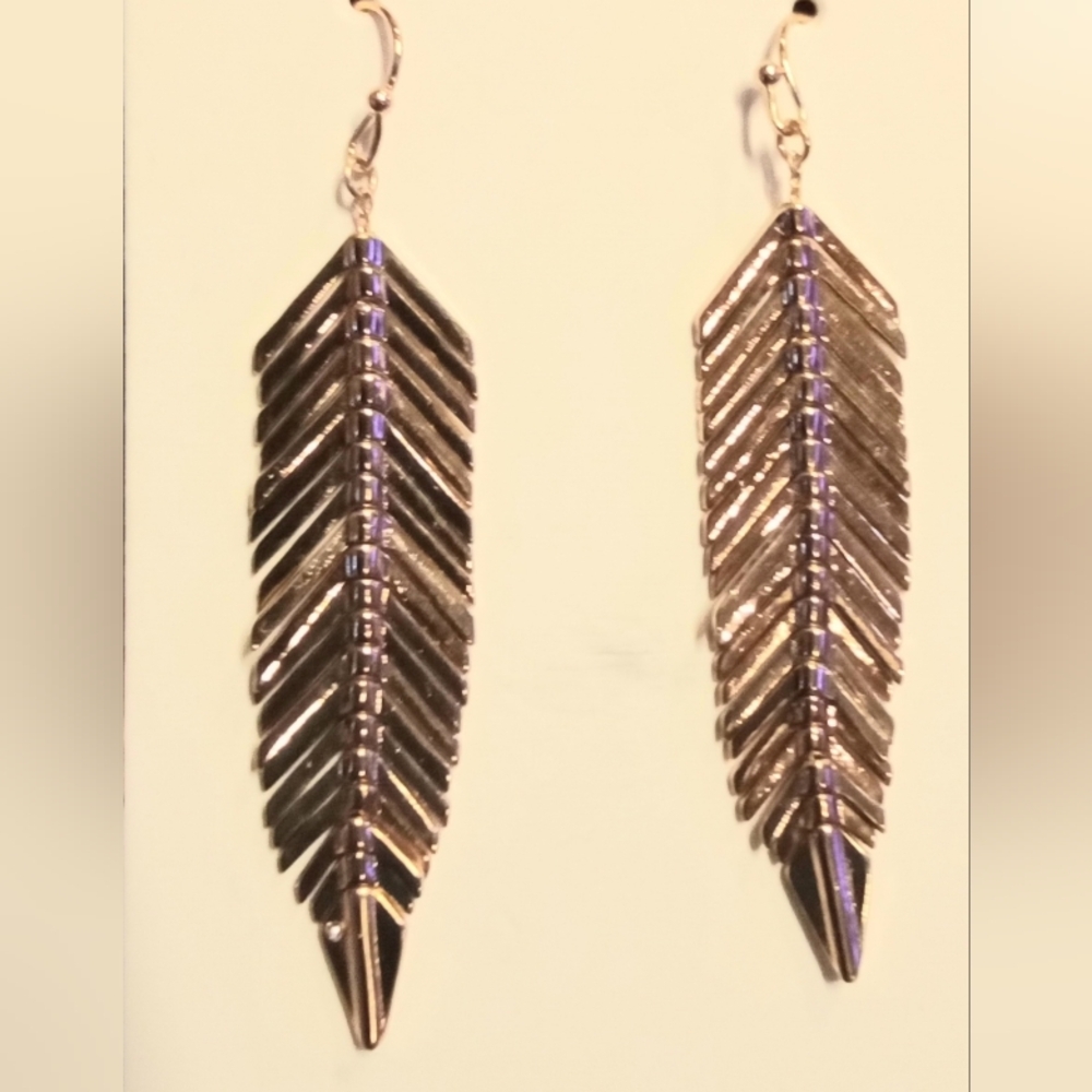 Elegant Goldtone Feather Earrings